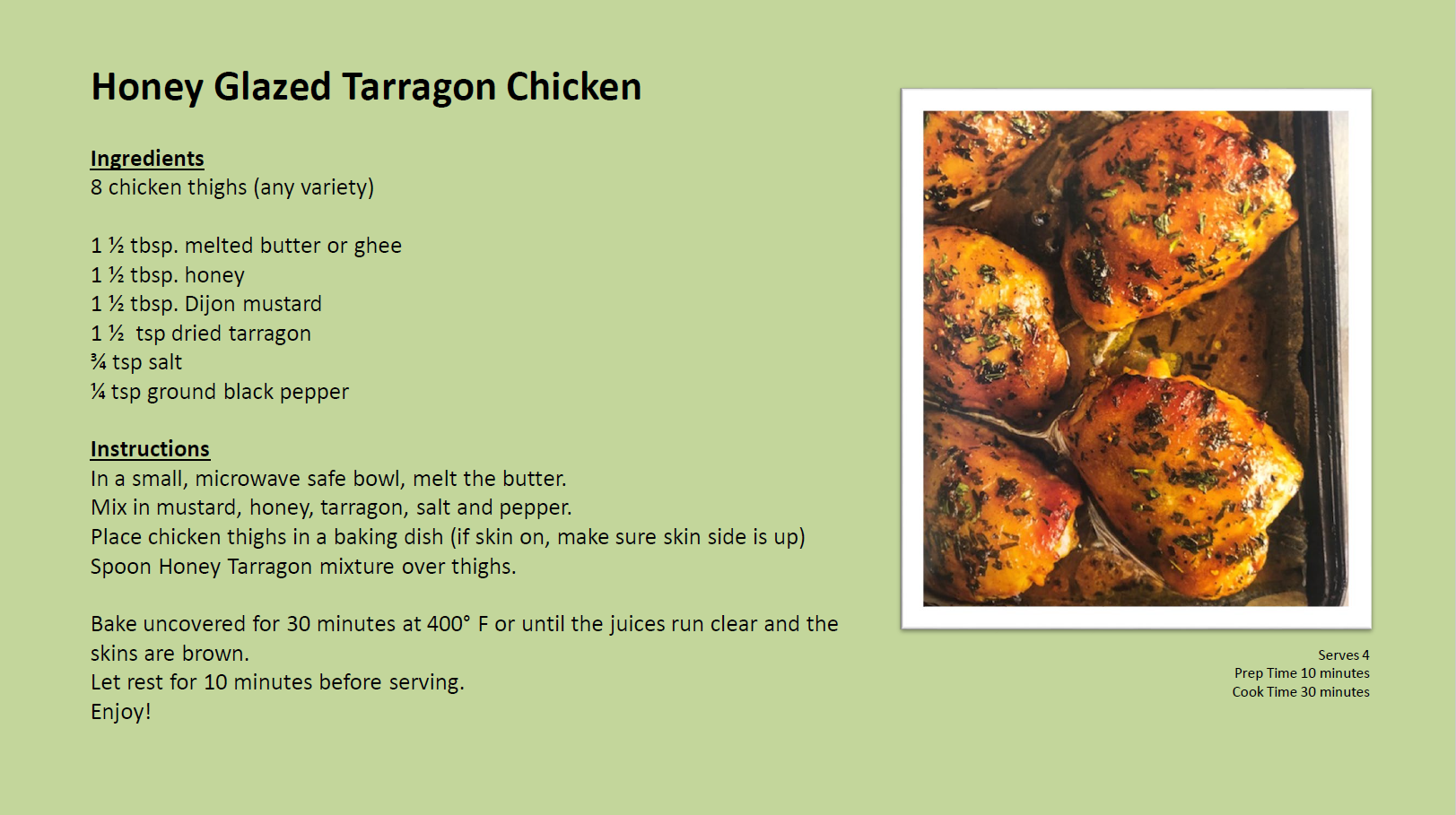 Honey Glazed Tarragon Chicken